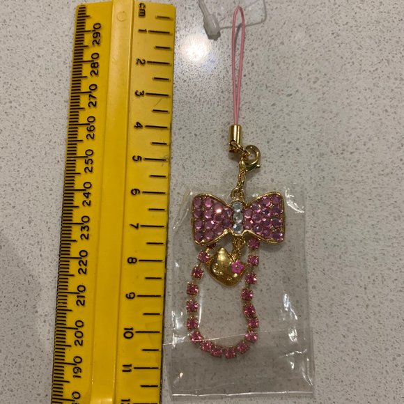 VINTAGE 2000 HELLO KITTY GOLD / PINK BOW CHARM / CELL PHONE - Picture 1 of 7